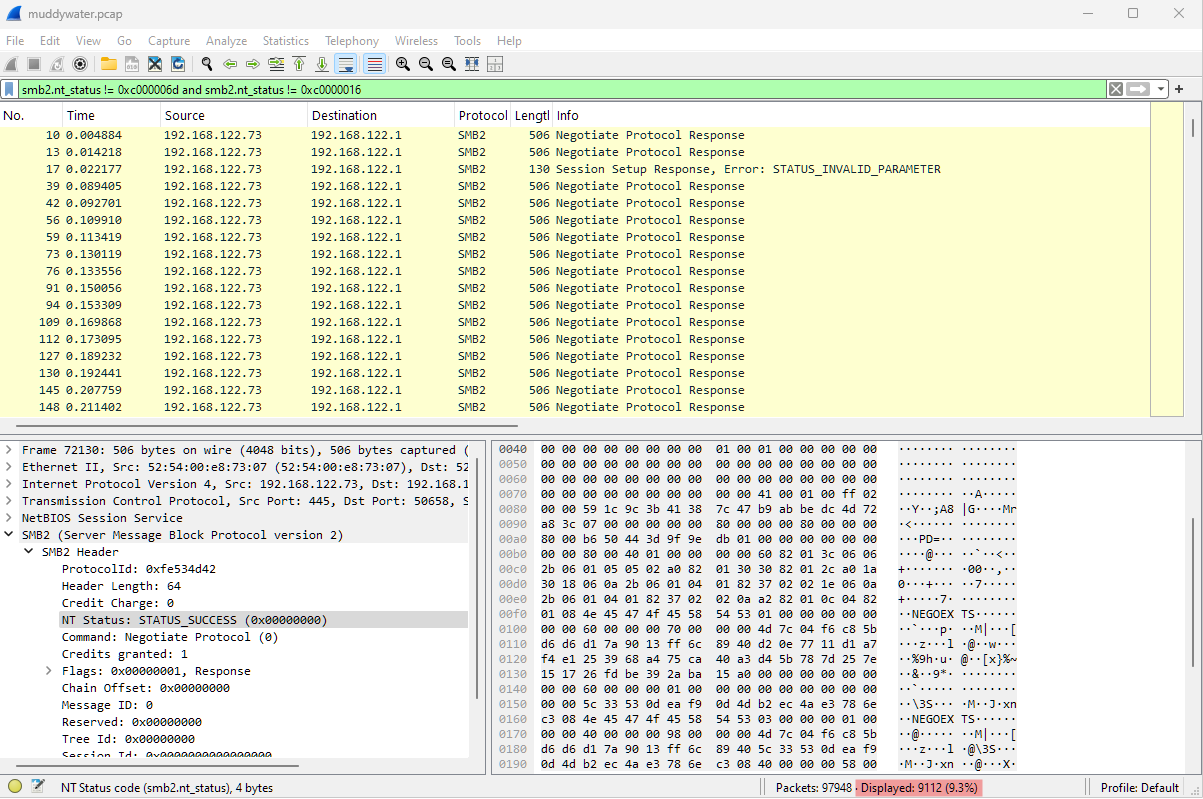Filtered packet list