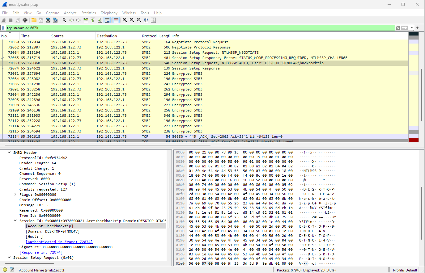 Encrypted SMB3 conversation in Wireshark